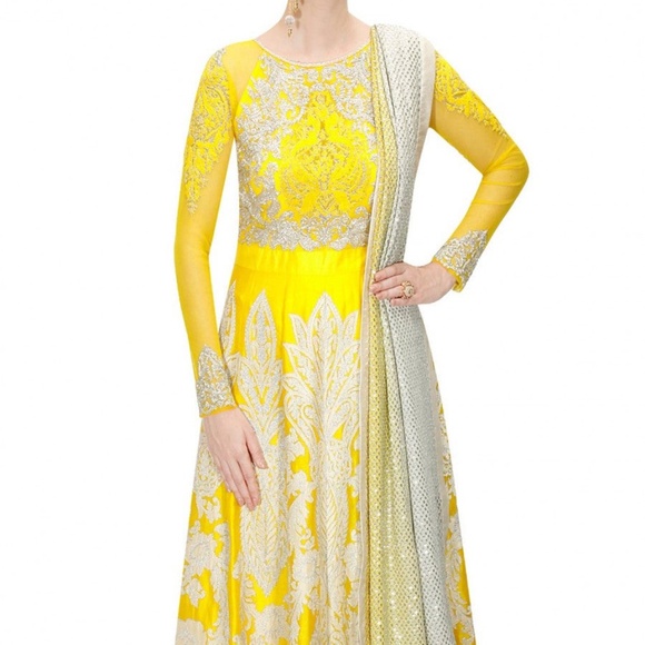 Designer Yellow Anarkali - Picture 1 of 9